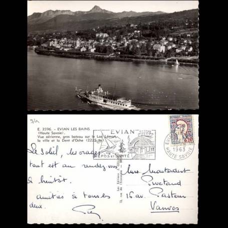 74 - Evians les Bains - Vue aerienne  - Bateau sur le Leman - CPSM