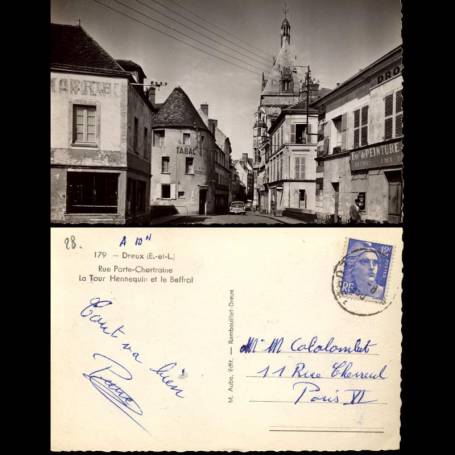 28 - Dreux - Rue porte Chartraine et Tour Hennequin et le Beffroi