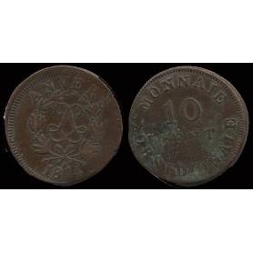 Piéce France : Anvers - 10 cts 1814 BB Louis XIII