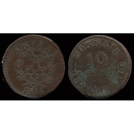 Piéce France : Anvers - 10 cts 1814 BB Louis XIII