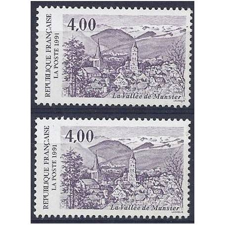 Timbre France Variété N° 2707 1 clair et 1 foncé