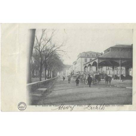 Carte postale de Foix (09) - Allées de Villote - Halle aux grains - Animée - Vintage 1900