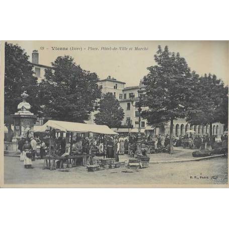 38 - VIENNE - PLACE - HOTEL DE VILLE ET MARCHE