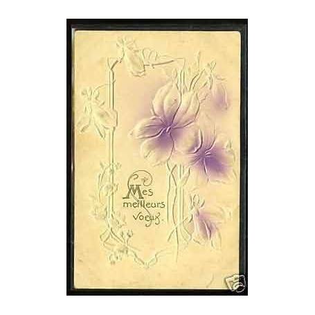 Bouquet de fleurs - Carte en Relief - Art deco