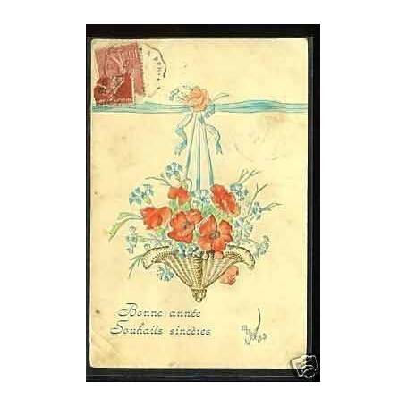 Bouquet de fleurs - Carte en Relief - Bonne annee