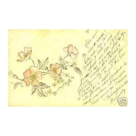 Carte dessinee et aquarellee - Fleurs