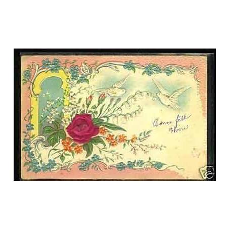 Fleurs et colombes - Carte en Relief