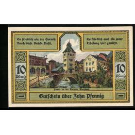 Notgeld Wurzbach I. Thuringe 1921 10 Pfennig vue sur la ville avec riviere et pont