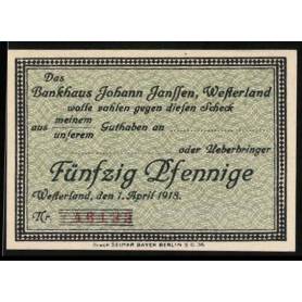 Notgeld Westerland 1918 50 Pfennig Banque Haus Janssen