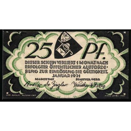 Notgeld Wandsbek 1921 25 Pfennig Armoiries et Eglise