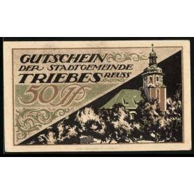 Notgeld Triebes 1921 50 Pfennig Vue de l'eglise