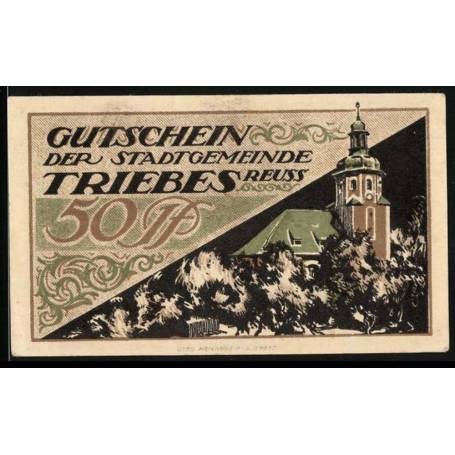 Notgeld Triebes 1921 50 Pfennig Vue de l'eglise