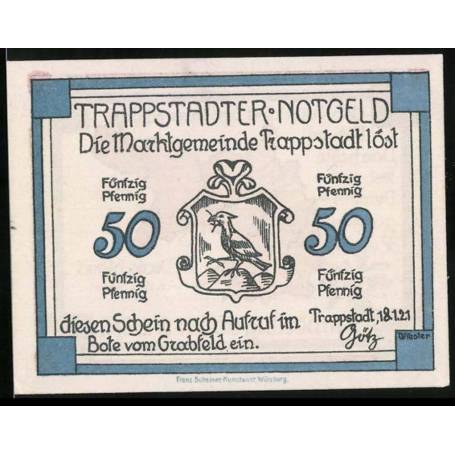 Notgeld Trappstadt 1921 50 Pfennig Armoiries avec Carte des Oiseaux 1871