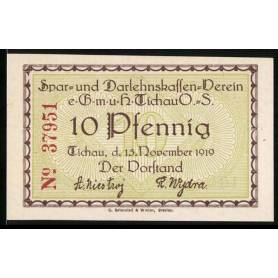 Notgeld Tichau 1919 Eglise des 10 Pfennig