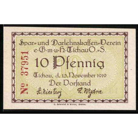 Notgeld Tichau 1919 Eglise des 10 Pfennig