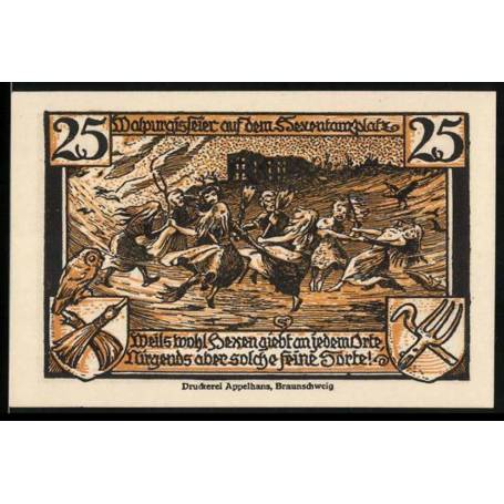 Notgeld Thale-Harz 1921 Celebration du 25 Pfennig Walpurgis sur la Hexenplatz