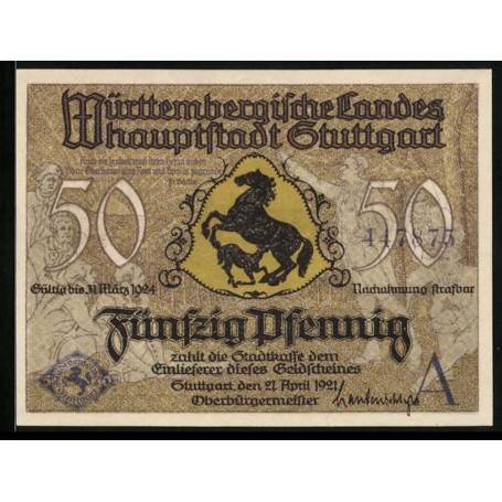 Notgeld Stuttgart 1921 50 Pfennig vue sur la ville et armoiries