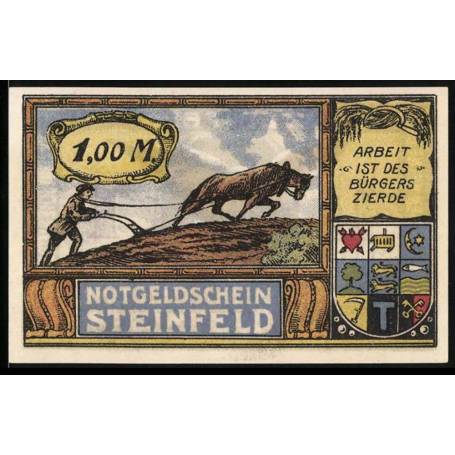 Notgeld Steinfeld 1920 1 Mark Fermier Avec Charrue Et Aigle Avec Drapeau