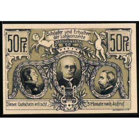 Notgeld Sondershausen 1921 50 Pfennig 1er jeudi Festival de musique La salle de concert Im Loh Carl Schroder