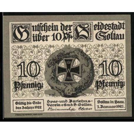 Notgeld Soltau 1921 10 Pfennig Couronne Avec Croix De Fer Cabane a La Campagne