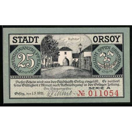 Notgeld Scene de rue d'Orsoy 1921 a la vue sur la ville de Kuhtor