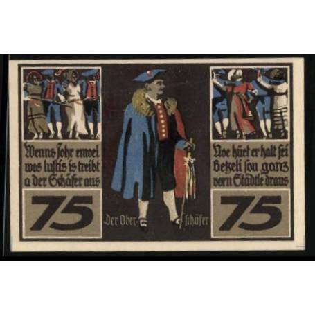 Notgeld Rothenburg 1921 75 Pfennig Berger avec son troupeau Tete de berger en costume traditionnel