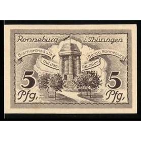 Notgeld Ronneburg I Thur 1921 5 Pfennig Vue de la colonne Bismarck