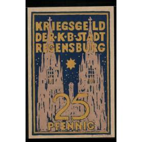 Notgeld Ratisbonne 1918 25 tours de l'eglise Pfennig devant un ciel etoile