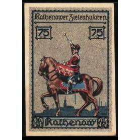 Notgeld Rathenow 75 Pfennig section locale et Rathenower Zietenhusar avec tambour