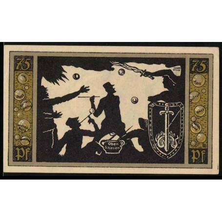 Notgeld Przyschetz (Oberschl.) 1921 75 Pfennig symbolisme industriel silhouette d'une bataille