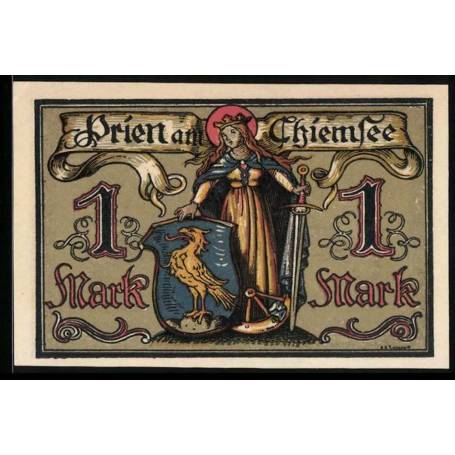 Notgeld Prien A Chiemsee 1 Mark Figure feminine allegorique avec bouclier heraldique