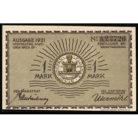 Notgeld Plon 1921 1 Mark Armoiries Vue De La Ville Avec Voilier