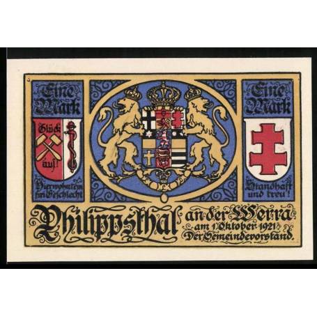 Notgeld Philippsthal An Der Werra 1921 1 Lampe de mineur Mark Kaliwerke Mineur