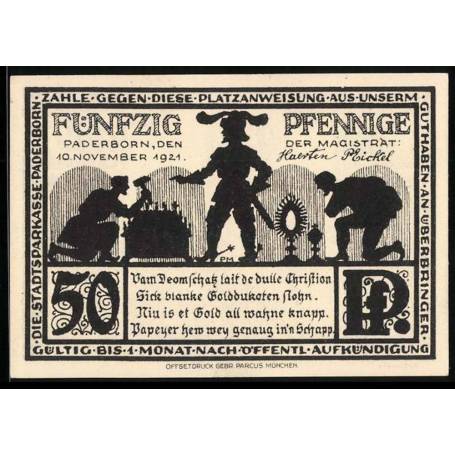 Notgeld Paderborn 1921 50 voleurs Pfennig volent la cathedrale au tresor