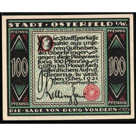 Notgeld Osterfeld I W 1921 100 Pfennig La Legende V Chateau de Vondern Moine portant des poutres en bois