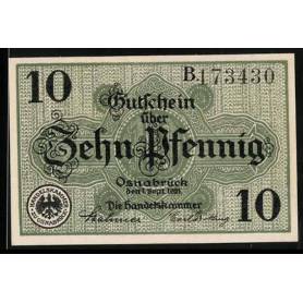 Notgeld Osnabruck 1921 Monogramme de fond 10 Pfennig Chambre de Commerce d'Osnabruck