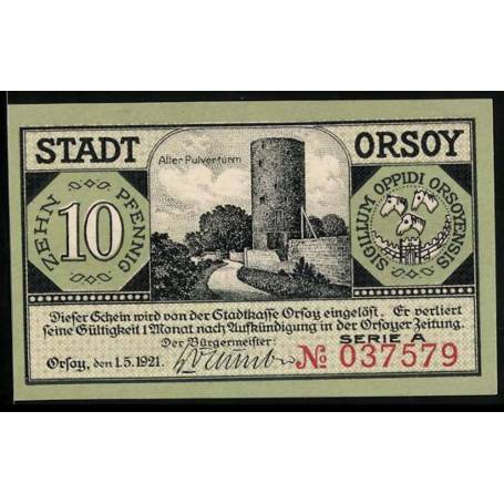 Notgeld Orsoy 1921 10 Pfennig Ancien Vapeur Tour Poudriere