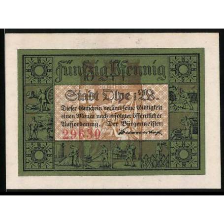 Notgeld Olpe I W 50 Pfennig Vue sur la ville avec tour de fortification