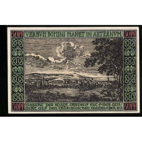 Notgeld Ohrdruf 1921 50 Pfennig Vue de la ville avec le candelabre de Thuringe 1813