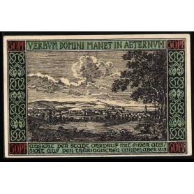 Notgeld Ohrdruf 1921 50 Pfennig Vue avec vue sur le chandelier de Thuringe 1813