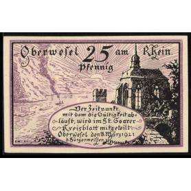 Notgeld Oberwesel Am Rhein 1921 25 Pfennig Vue de la ville avec les ruines