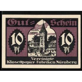 Notgeld Nuremberg 10 Pfennig Tiersgartner Tor Usines de papier toilette unies