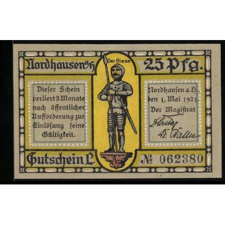 Notgeld Nordhausen A. H. 1921 25 Pfennig Fortifications de la vieille ville de Primarius-Graben