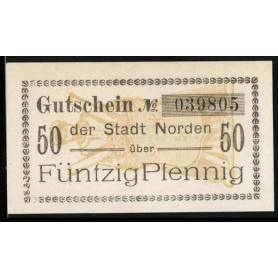 Notgeld Norden 1918 50 Pfennig Armoiries en arriere-plan