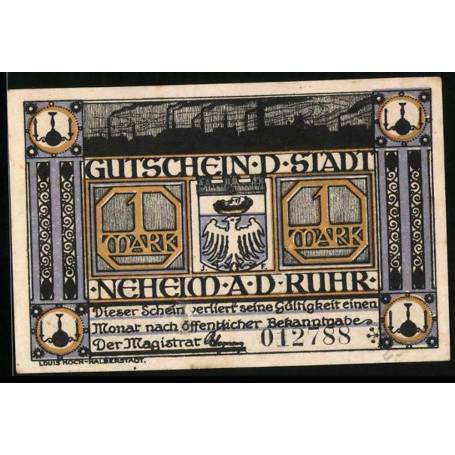 Notgeld Neheim A. D. Ruhr 1 Mark Batiment industriel eclaire