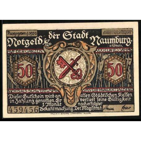 Notgeld Naumburg A. Saale 1920 50 Pfennig Quand ils etaient devant Naumburg, il y avait beaucoup de plaintes