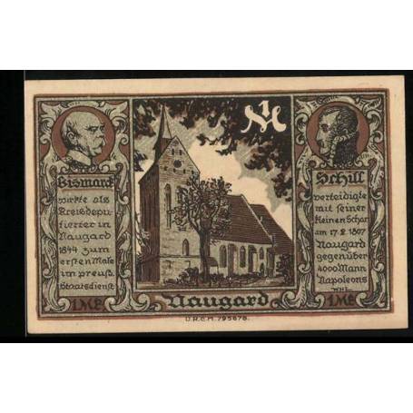 Notgeld Naugard En Pomeranie 1922 1 Eglise Marc Bismarck Schill