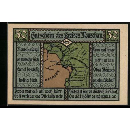 Notgeld Monschau 1921 50 Pfennig Carte Avec Ses Environs