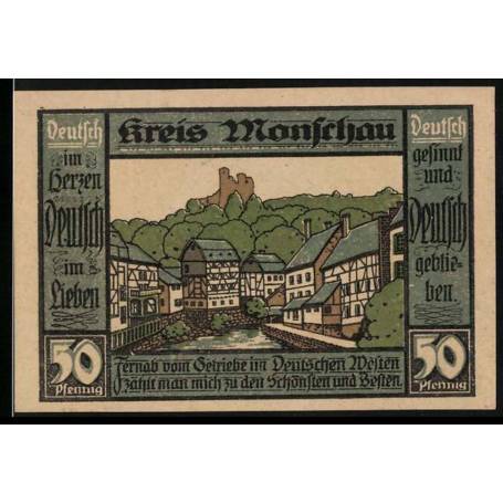 Notgeld Monschau 1921 50 maisons a colombages Pfennig au bord de la riviere