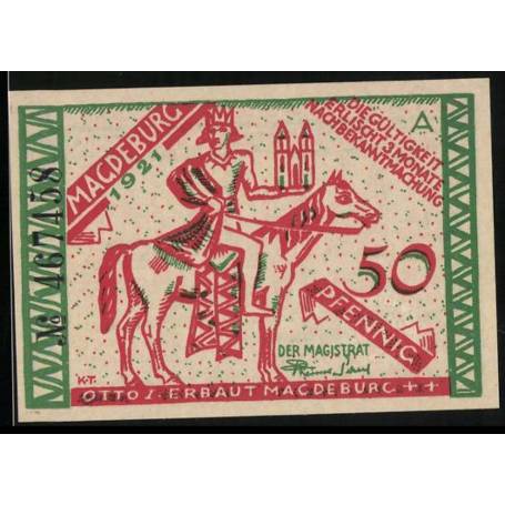 Notgeld Magdebourg 1921 Otton Ier a cheval Vieux Magdebourg sur les rives de l'Elbe